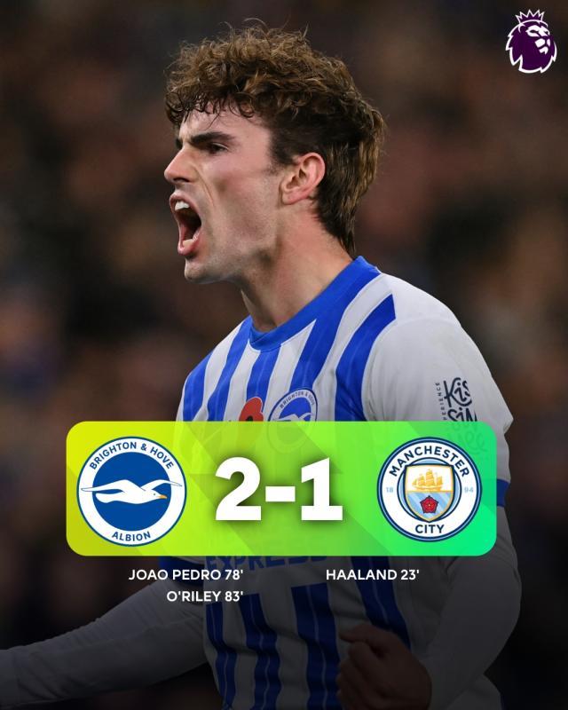 体育直播-【英超】曼城客场1比2遭布莱顿逆转吞下四连败